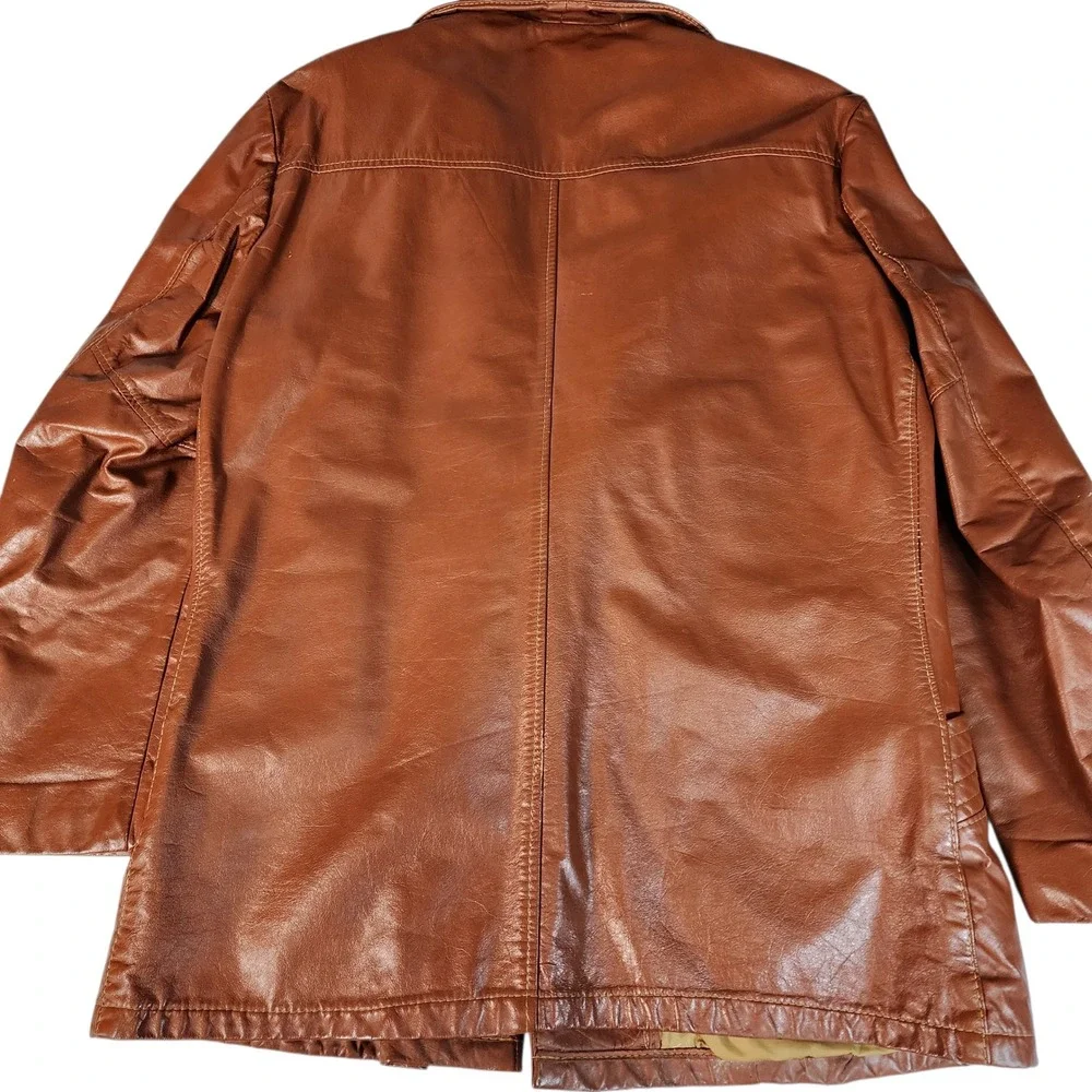 Vintage Genuine Leather Blazer Jacket Men's 42 Brown Faux Fur Lined Made in USA‎